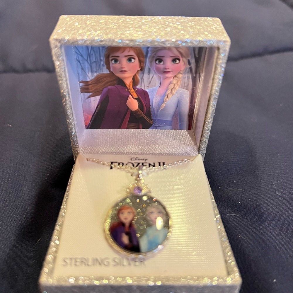 Disney Frozen Sterling Silver Necklace with Purple and Silver Pendant